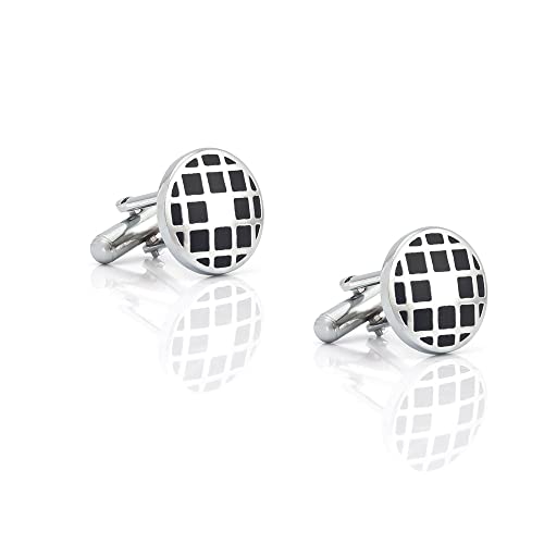 WIPPWER Jewelry Cufflinks Men's Shirt Cufflinks Round Grid Pattern Oil Dripping Enamel Metal Cufflinks Men's French Cufflinks von WIPPWER