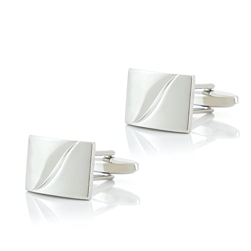 WIPPWER Jewelry Cufflinks Men's Shirt Cufflinks Square Electroplating Silver Smooth Brushed Concave Metal Cufflinks Men's French Cufflinks von WIPPWER