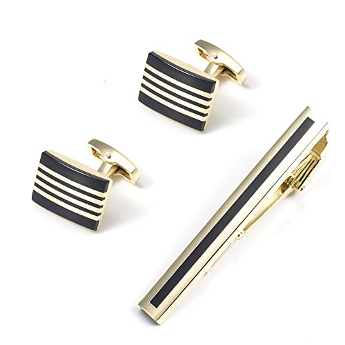 WIPPWER Jewelry Cufflinks New Gold Enamel Striped Tie Clip Cufflinks Set Men's French Cufflinks Collar Clip von WIPPWER