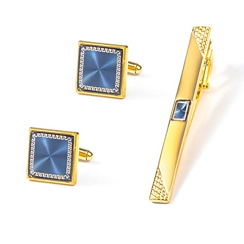 WIPPWER Men's Shirt Cufflinks Gold Premium Enamel Tie Clip Cufflinks Set Tuxedo Dress French Shirt Cufflinks Tie Clip Set von WIPPWER