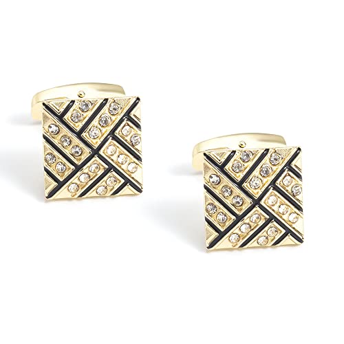 WIPPWER Men's Shirt Cufflinks High Grade Square Electroplated Gold Diamond Metal Alloy Cufflinks for Men French Cufflinks von WIPPWER