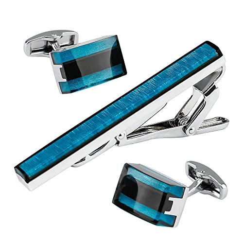 WIPPWER Men's Shirt Cufflinks Navy Blue Enamel Tie Clip Cufflinks Set Men's French Cufflinks Tie Clip Set von WIPPWER
