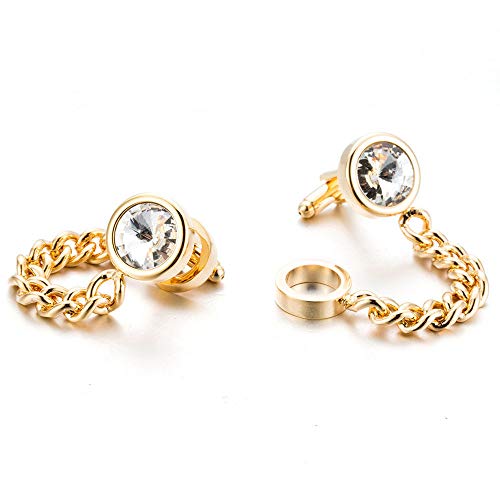 WIPPWER Men's Shirt Cufflinks Round Crystal Cuff Studs Gold Plated Chain Chain Cuffs WIPPWER Men's Shirt Cufflinks Round Crystal Cuff Studs Gold Plated Chain Chain Cuffs von WIPPWER