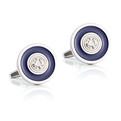 WIPPWER Men's Shirt Cufflinks Round Electroplating Silver Blue Enamel Diamond Inlaid Metal Cufflinks French Cufflinks von WIPPWER