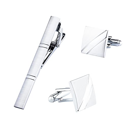 WIPPWER Men's Shirt Cufflinks Silver Square Brushed Metal Tie Clip Cufflinks Set Men's French Cufflinks Set WIPPWER Men's Shirt Cufflinks Silver Square Brushed Metal Tie Clip Cufflinks Set Men's French Cufflinks Set von WIPPWER