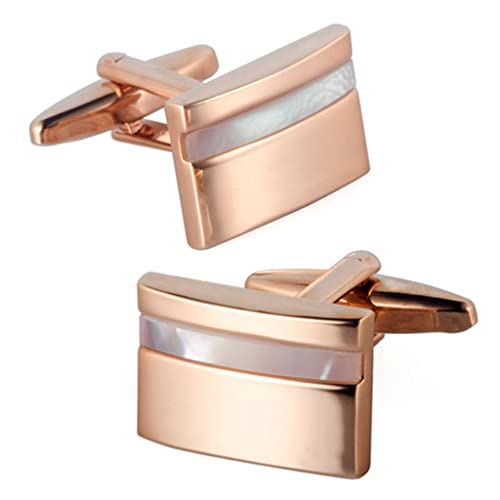 WIPPWER Rose Gold Rectangular Cufflinks Light White Fritillary Sleeve Nails Men's Formal Cuff Buckle von WIPPWER