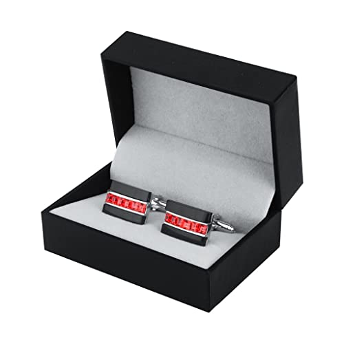 WIPPWER Shirt Cufflinks for Mens Cuff Buttons Black Onyx Red Crystals Cuff Links Wedding Party Cufflink von WIPPWER