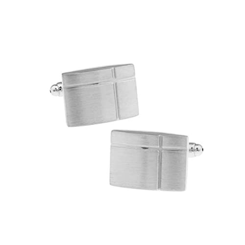 WIPPWER 1 Pair Men's Cufflinks Silver Color Cross Engraved Rectangle Design Wedding Party Cufflink von WIPPWER