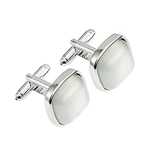 WIPPWER Cats Eye Stone Cufflinks for Mens Wedding Business Gifts Milky White Opal Cufflink von WIPPWER