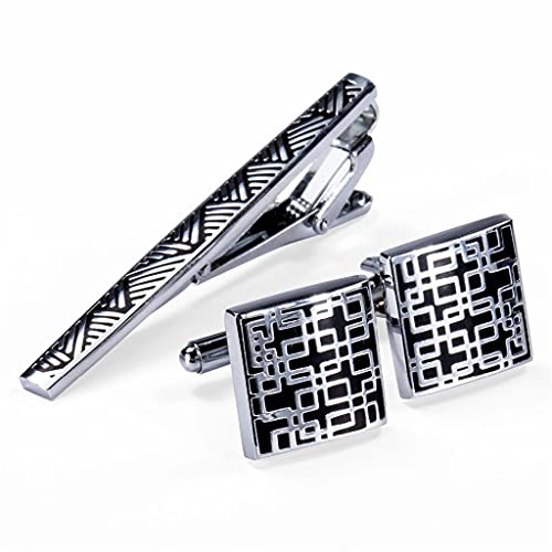 WIPPWER Cufflinks Necktie Clip for Tie Pin for Mens Gift Classic Pattern Tie Bar Cufflinks Tie Clip Set von WIPPWER