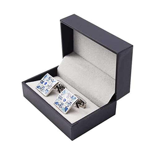 WIPPWER Exquisite Pattern Cufflinks for Mens Shirt Buttons Blue Enamel Cuff Links Wedding von WIPPWER