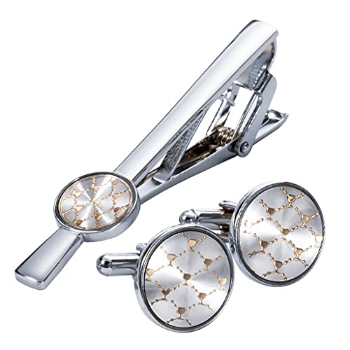 WIPPWER Floral Cufflinks Necktie Clip for Tie Pin for Mens Gift Classic Pattern Tie Bar Cufflinks Tie Clip Set von WIPPWER