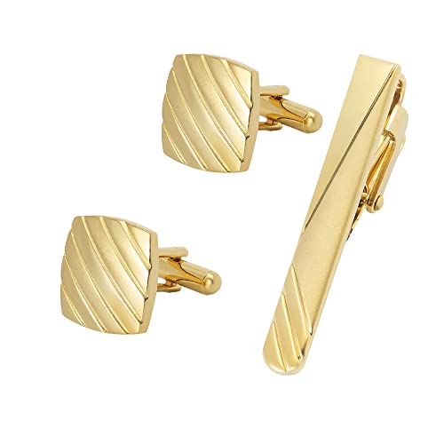 WIPPWER Jewelry Cufflinks High-Grade Sandblasted Matte Striped Electroplating tie Clip Cufflinks Set French Men's Metal Cufflinks Collar Clip(B) von WIPPWER