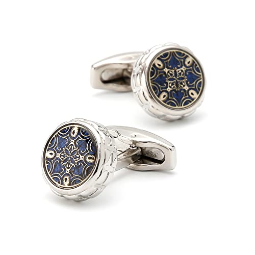 WIPPWER Jewelry Cufflinks Men's Shirt Cufflinks Colorful Pattern Round Silver Shirt Cuff Nails von WIPPWER