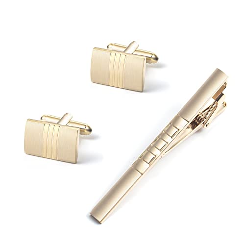 WIPPWER Jewelry Cufflinks Men's Shirt Cufflinks Electroplated Gold Smooth Brushed Tie Clip Cufflinks Men's Cufflinks Tie Clip Suit von WIPPWER