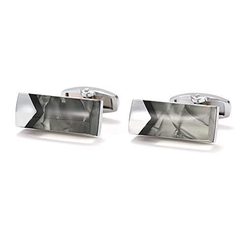 WIPPWER Jewelry Cufflinks Men's Shirt Cufflinks French Rectangle Green Pattern Silver Shirt Cufflinks Buttons von WIPPWER