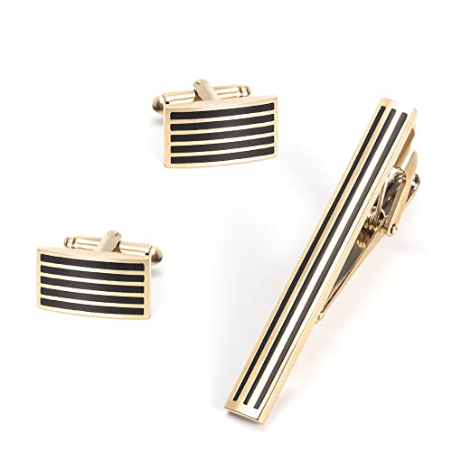 WIPPWER Jewelry Cufflinks Men's Shirt Cufflinks Simple Men's Stripe Gold Metal Tie Clip Cufflinks Set Fashion Business Cufflinks Set von WIPPWER