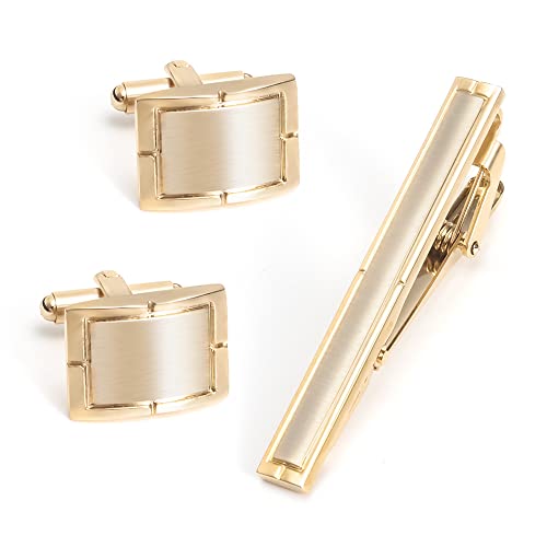 WIPPWER Jewelry Cufflinks Premium Gold Plated Brushed Metal Tie Clip Cufflinks Set Men's French Cufflinks von WIPPWER