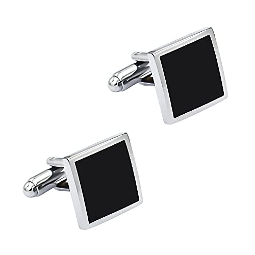 WIPPWER Jewelry Cufflinks Rectangular Black Enamel Painted Cufflinks Men's Business Versatile French Shirt Cuff Button Cuff Nails von WIPPWER