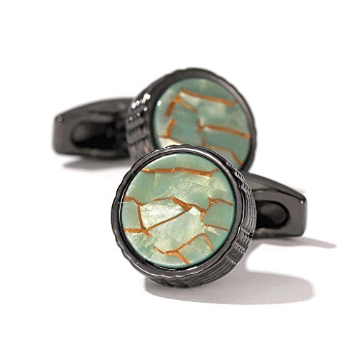 WIPPWER Men's French Shirt Cufflinks Fashion New Green Marbled Round Cuff Links Gold Color Gifts(D) von WIPPWER