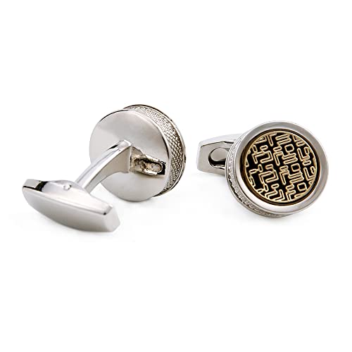 WIPPWER Men's Shirt Cufflinks Fashion Yellow Pattern Round Silver Shirt Cuff Nail Buttons WIPPWER Men's Shirt Cufflinks Fashion Yellow Pattern Round Silver Shirt Cuff Nail Buttons von WIPPWER