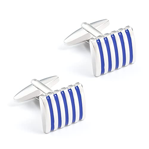 WIPPWER Men's Shirt Cufflinks High Grade Blue Stripe Enamel Metal Cufflinks for Men French Cufflinks WIPPWER Men's Shirt Cufflinks High Grade Blue Stripe Enamel Metal Cufflinks for Men French Cufflinks von WIPPWER
