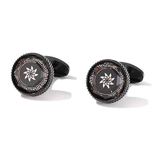 WIPPWER Men's Shirt Cufflinks Round Sand Black Exquisite Brown Pattern Shirt Cuff Nails WIPPWER Men's Shirt Cufflinks Round Sand Black Exquisite Brown Pattern Shirt Cuff Nails von WIPPWER
