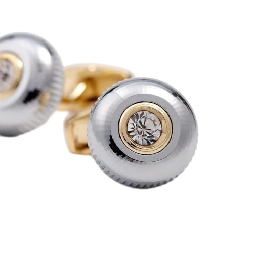 WIPPWER Men's Shirt Cufflinks Round Silver Diamond Cuff Studs WIPPWER Men's Shirt Cufflinks Round Silver Diamond Cuff Studs von WIPPWER