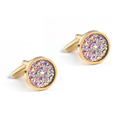 WIPPWER Men's Shirt Cufflinks Round Studded Rhinestone French CufflinksGolden Metal Cufflinks WIPPWER Men's Shirt Cufflinks Round Studded Rhinestone French CufflinksGolden Metal Cufflinks von WIPPWER