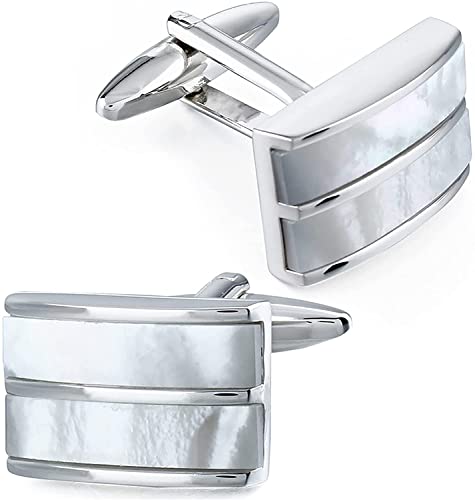 WIPPWER Mens Cufflinks Elegant Style Cuff Cufflink Cufflinks Top Grade Mother of Cufflinks Men's Nature White Shelka Cufflinks Button Box, Classic Cufflinks Cufflinks von WIPPWER