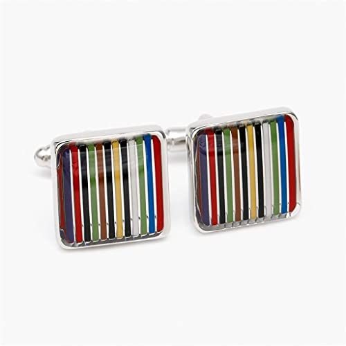 WIPPWER Mens Cufflinks Elegant Style Cuff French Shirt Cuffs Button Shirt Cuffs Button Rainbow Collar Square Stripe Cufflinks Button Shirt Cuffs Button Accessories Cufflinks von WIPPWER