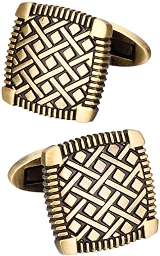 WIPPWER Mens Cufflinks Elegant Style Cuff Men's Classic Cufflinks, Men's Cufflinks Set Men's Cufflink, Squee Metal Shape Green Bronze Retro Shirt Suit French Shirt Cufflink Clothing Accessories von WIPPWER