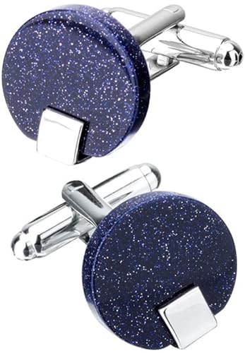 WIPPWER Mens Cufflinks Elegant Style Cuff Men's Shirt Cuffs Button Cuffs Button Round Blue Star Stone Cufflink Gift Men's Jewelry Clothing Accessories von WIPPWER