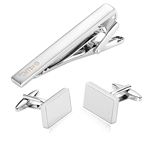 WIPPWER Mens Cufflinks and Tie Clip Set, Silver Stainless Steel Tie Clips Rectangle Cufflinks Suit Accessories Men Birthday Gifts for Men Tie Accessories von WIPPWER
