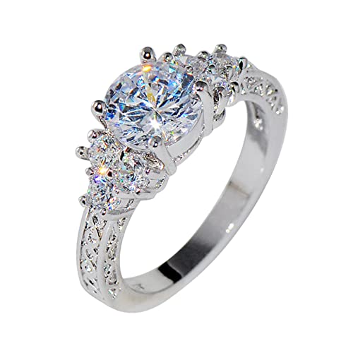 WIPPWER Natürlicher Silber-Edelstein, luxuriöser Hof-Geburtsstein-Ehering for die Braut, Pave-Herz-Ring(Color:Silver,Size:7) von WIPPWER