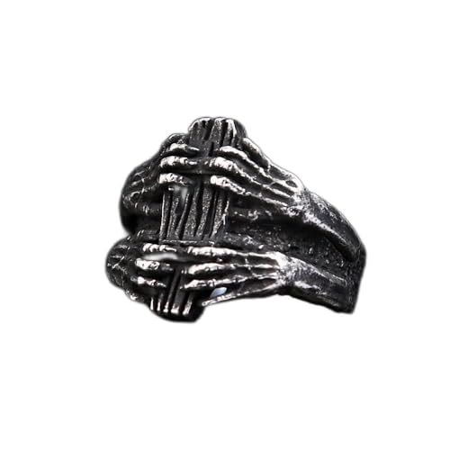 WIPPWER Punk Vintage Schädel Hand Schwarz Sarg Ring for Männer Jungen 316L Edelstahl Vampire Skeleton Ringe Gothic Schmuck Geschenk von WIPPWER