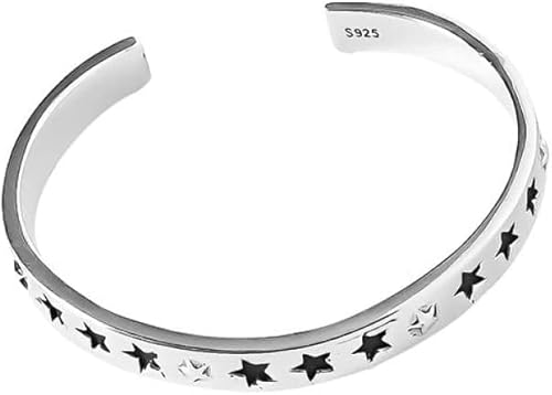WIPPWER Silberarmreifen, Kettenarmbänder, Armbänder, Silberarmband for Damen, 925er Sterlingsilber-Armreif, modisch, schlicht, solide Sterne, Manschettenarmreif, verstellbar, offen WIPPWER Silberarmreifen, Kettenarmbänder, Armbänder, Silberarmband for Damen, 925er Sterlingsilber-Armreif, modisch, schlicht, solide Sterne, Manschettenarmreif, verstellbar, offen von WIPPWER