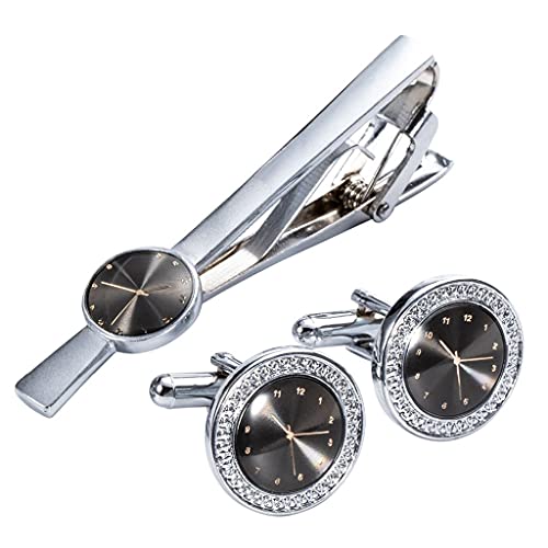 WIPPWER Sliver Wtach Cufflinks Necktie Clip for Tie Pin for Mens Gift Classic Pattern Tie Bar Cufflinks Tie Clip Set von WIPPWER