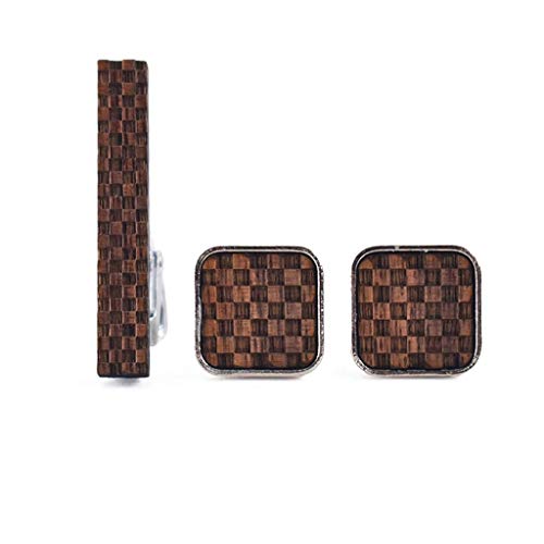 WIPPWER Wooden Cufflinks+Tie Clips Set for Mens Shirts Square Cufflinks Gift von WIPPWER