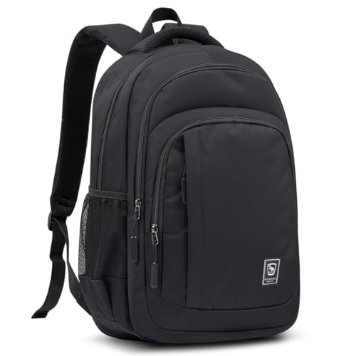 WIRABO Rucksack Herren Groß, Schulrucksack Jungen Teenager, Wasserdichtem Schule Rucksack 15.6 Zoll Laptop Rucksack mit Laptopfach, Backpack für Arbeit Reisen Wandern Damen, Schwarz von WIRABO