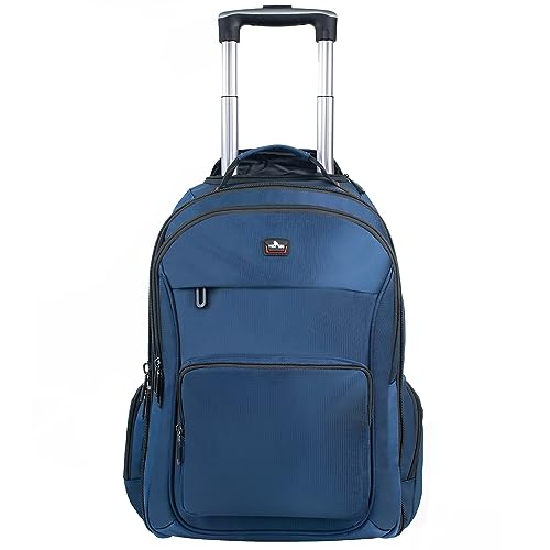 WIRABO Rucksack mit Rollen, 40L 17.3 Zoll Trolley Handgepäck Laptop Reisetasche mit Rollen Groß Rucksack füR Herren Arbeit, College, Blau von WIRABO