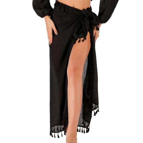 1 Stück Damen Sarong/Pareo für den Strand - zum Tragen über Badeanzügen Women Beach Batik Long Sarong Swimsuit Cover up Wrap Pareo with Tassel for Women Girls - Schwarz von WIRZUL