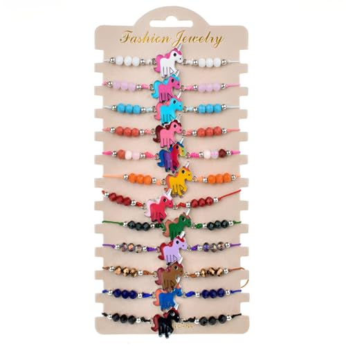 12 Stück Freundschaft Armbänder, Handgefertigt Geflochten Wickelarmband Kinder Mädchen Armband Gewebte Dünn Armbänder Freundschaftsarmband für Frauen Mädchen (Regenbogenpferd) von WIRZUL