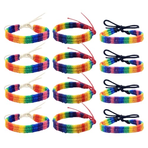 12 Stück Freundschaftsarmbänder Geflochten, Gewebte Armbänder Regenbogen,bunte Seilarmbänder, Handgefertigte Verstellbare Freundschaftsarmbänder, LGBT Regenbogenarmbänder Set für Männer Frauen von WIRZUL