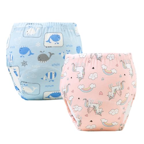 2 Stück Baby Schwimmhose, Schwimmwindel wiederverwendbar, Waschbar Schwimmwindel für Baby (0-3 Jahre), Regenbogenpferd + Walmuster von WIRZUL