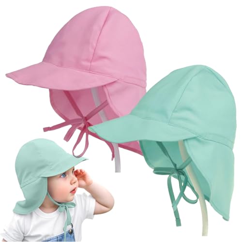 2-teiliger Kinder-Sonnenhut, UV-Schutz, Sommerhut mit Nackenschutz, Strandhut für Kinder, weicher Baby-Sonnenhut, Unisex-Baby- und Kinderhut (Blaugrün und Rosa). von WIRZUL