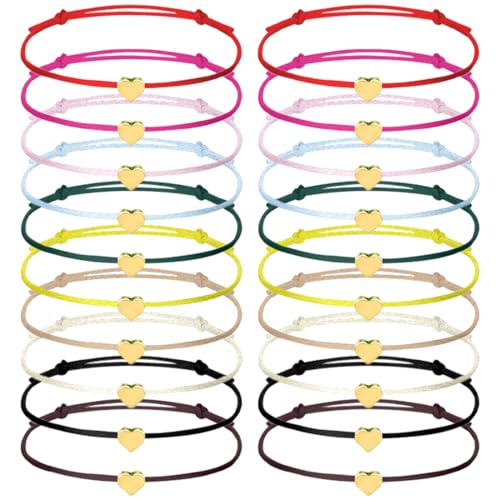 20 Stück Herz Freundschaftsarmband, Herz Seil Armbänder Filigranes Herz Armband Größenverstellbar Herz Armband für Frauen Mädchen (Gold) von WIRZUL