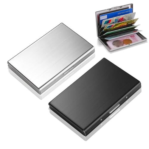 2er-Pack Aluminium-Kreditkartenetuis, RFID- und NFC-Schutz, Unisex-Kreditkartenetui, Visitenkartenetui mit 6 Fächern, klein und robust, sichere Aufbewahrung, Schwarz und Silber. von WIRZUL