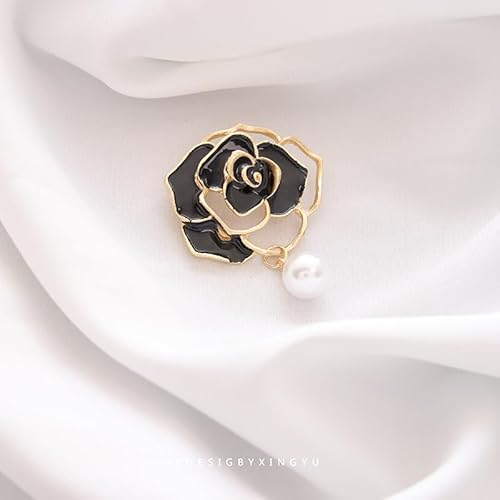 3 Stück Damenbroschen, Blume Band Brosche, Strass-Kamelienbroschen, geeignet für Schals, Jacken, Kleider und Partygeschenke für Frauen (Schwarz, Rosa, Weiß) von WIRZUL