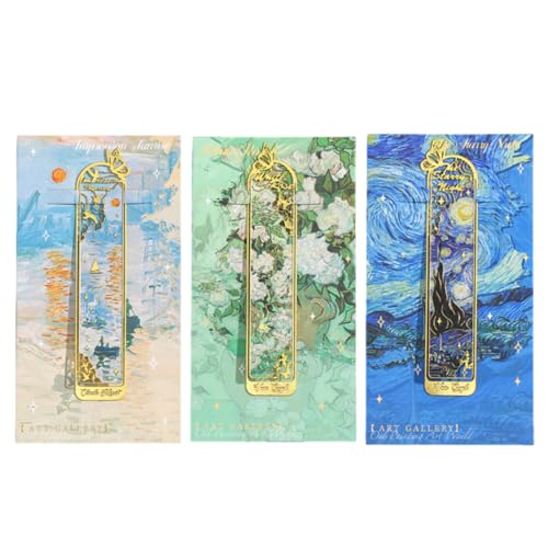 3 Stück Lesezeichen aus Metall goldenes hohles Lesezeichen Ölgemälde-Thema von Van Gogh etc. Lesezeichen für Buchliebhaber Schriftsteller Leser Männer und Frauen (B) von WIRZUL